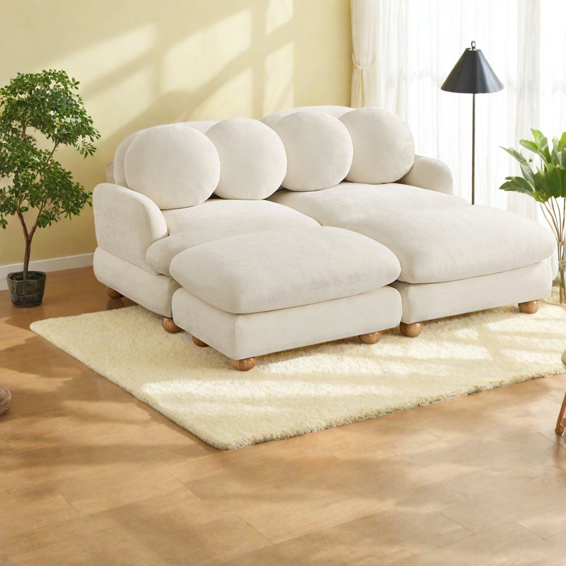 Canapés modulaires à compression, 2 places en chenille beige, style contemporain., Beige
