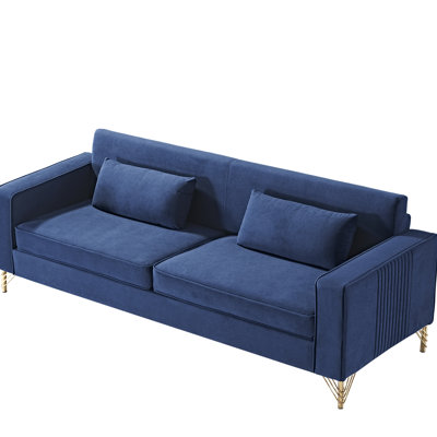 Blue Velvet 85.8" For Living Area - Attractive Appeal, Luxurious Comfort, Spacious 4, Simple Care Room Classic Modern Design, Soft 3 Seater, Hassle- Upkeep