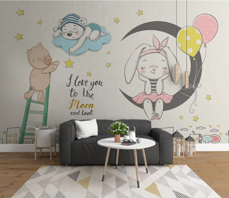 Papier peint mignon avec des lapins, L 27,96 po x l 39 po