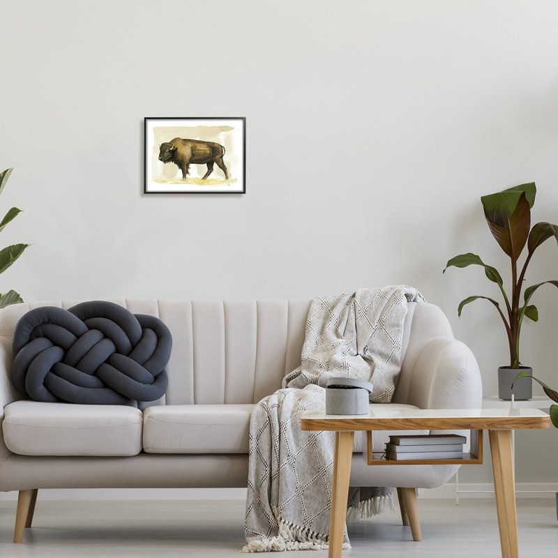 Bison, animal de campagne, aquarelle, Giclée encadrée noir minuit, H 11 po x l 14 po x P 1,5 po