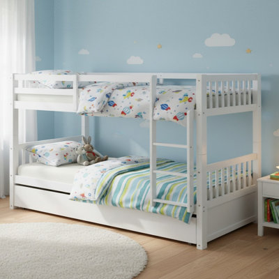 Lit superposé double au-dessus de double en bois massif avec lit gigogne simple, convertible en 2 lits doubles pour garçons et filles