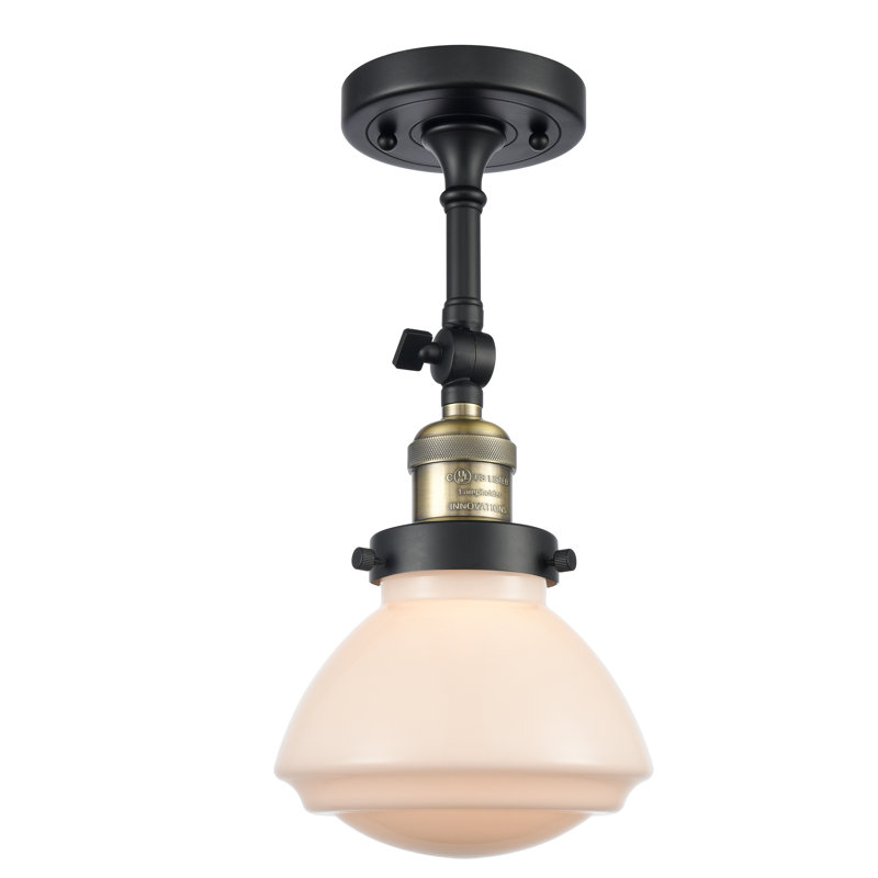 Plafonnier semi-encastré 1 lumière 6,75 po Chesterville, Ampoule non incluse, Blanc mat, Laiton antique noir