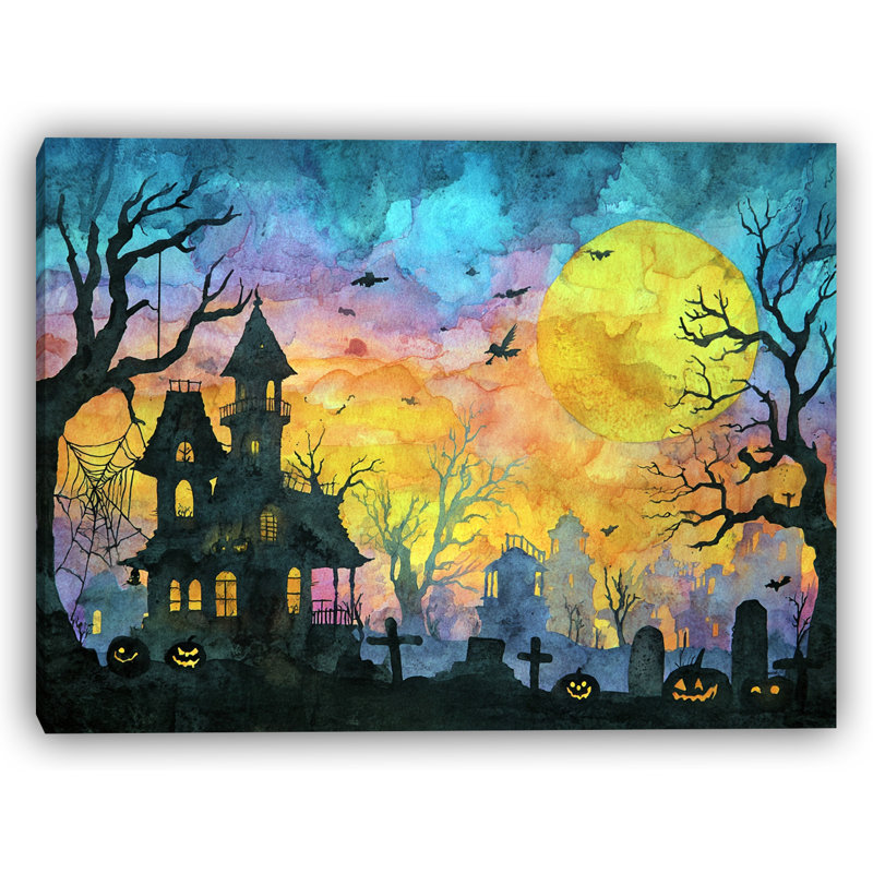 Cimetière au coucher du soleil, art mural sur toile tendue