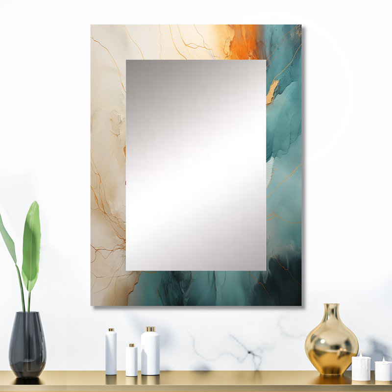 Grand miroir mural bleu sarcelle «V» Damas, 32 po x 24 po