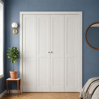 White Primed Solid Manufactured Wood Bi-Fold Closet Door with Installation Hardware Kit