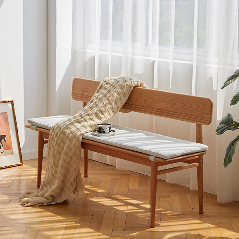 Banc rembourré 100% polyester couleur bois de cerisier gris, H 29,53 po x l 55,12 po x P 18,5 po