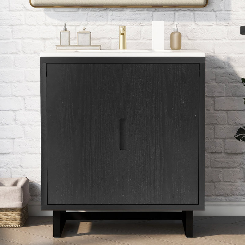 Meuble-lavabo simple 18,19 po avec plateau en résine, Noir
