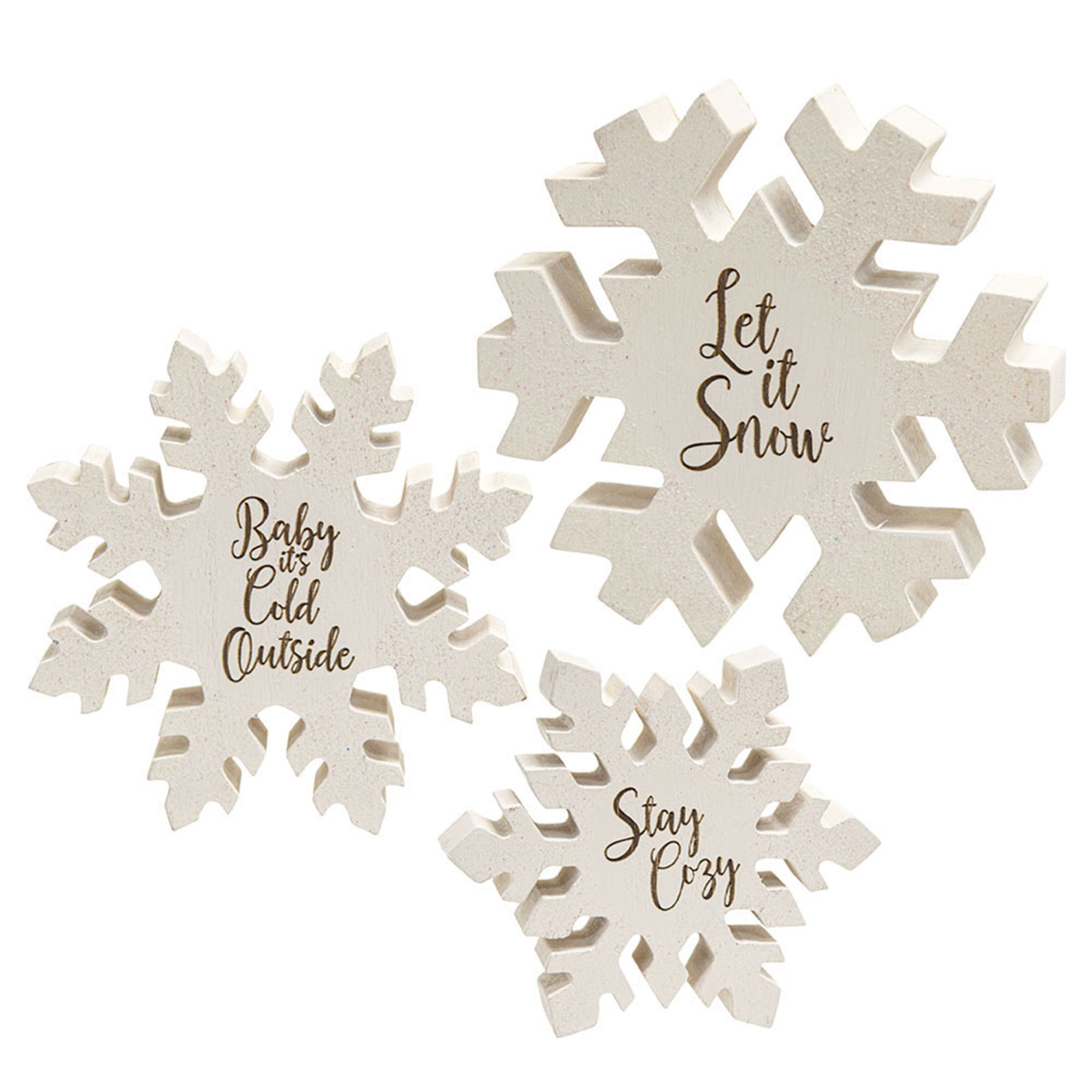 Reversible Chunky Snowflake Sitters with Holiday Sayings Set of 3