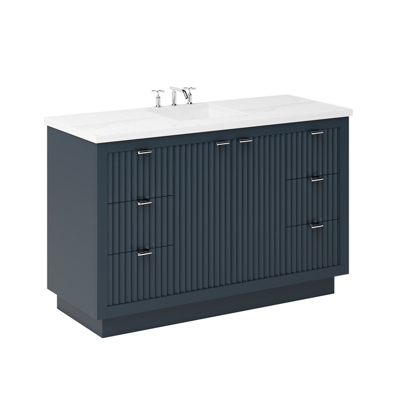 Lecrieú Single Extra Wide Bath Vanity, Polished Chrome, 48", Hague Blue