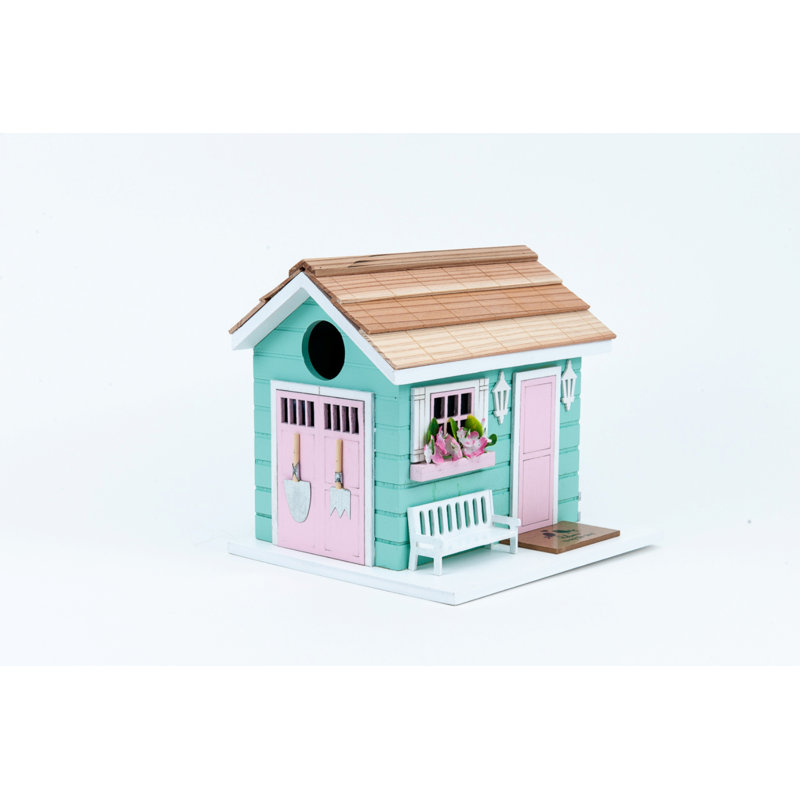 Pastel Green and Pink Wooden She Shed Birdhouse