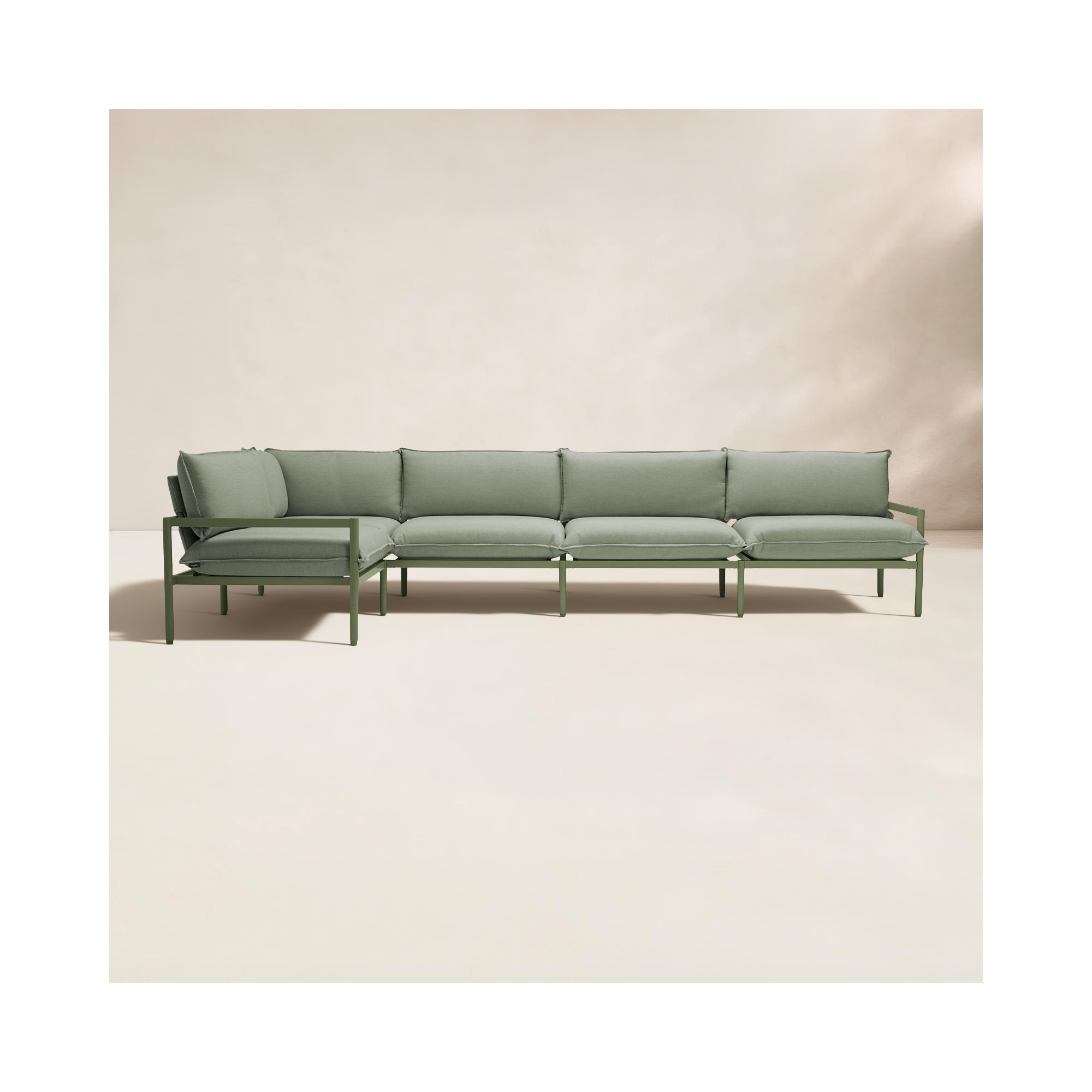Terra 136'' Wide Reversible Powder Coated Aluminum Patio Sectional with Sunbrella® Cushions, Olive