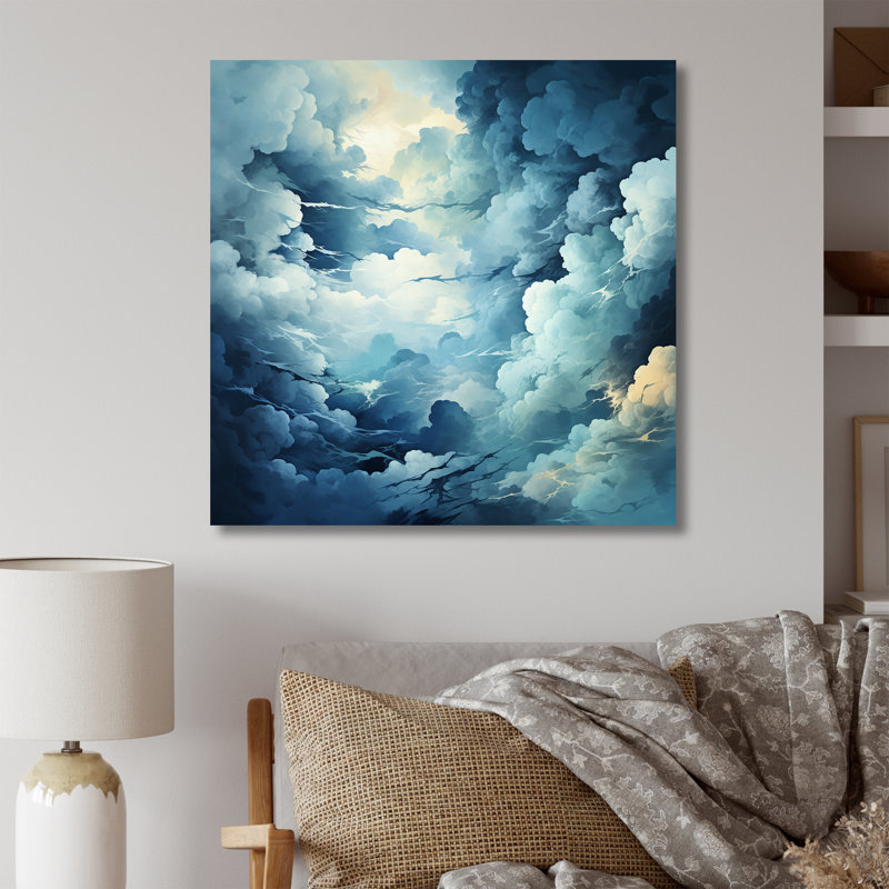 Tempête de nuages bleus et blancs sur toile, H 30 po x l 30 po x P 1 po, Toile tendue