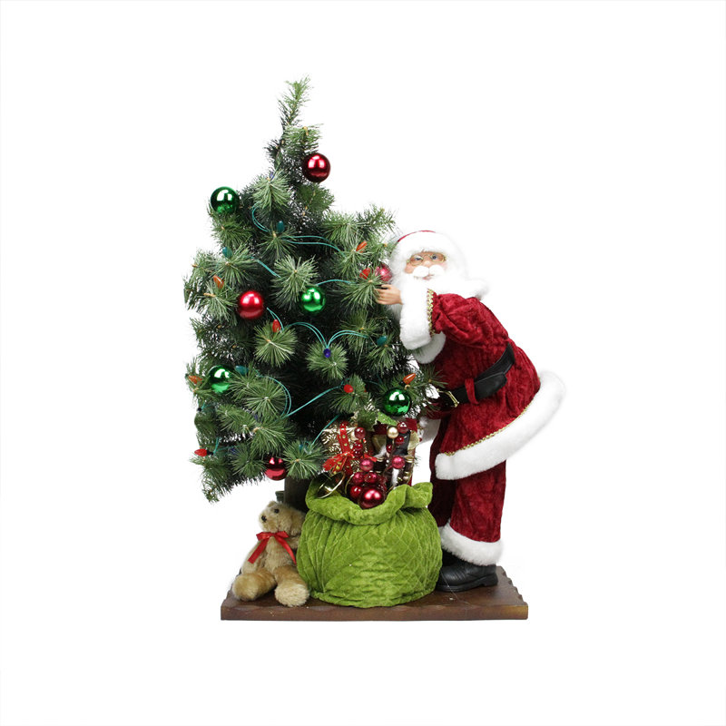 Figurine de père Noël avec arbre 30 lumières à DEL vert et rouge à piles 30 po