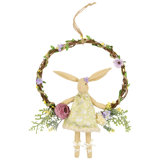 Girl Bunny Artificial Floral Easter Wreath - 10"