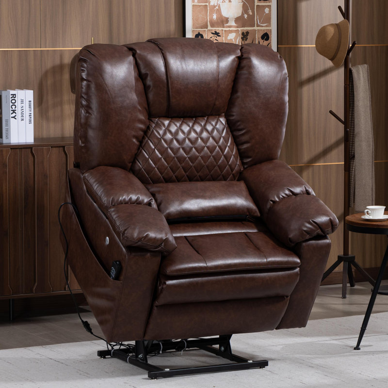 Oversized Dual Motor Power Lift Recliner Chair with Airbag Massage/Heat, Flip Arm Storage, Cup Holders,USB Type C Charging