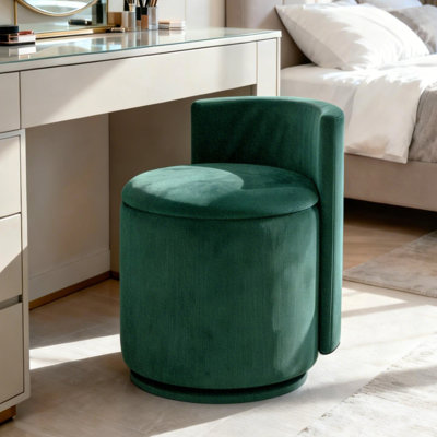360° Swivel Vanity Stool with Storage, Corduroy Round Vanity Chair with Curved Back, Accent Stool for Bedroom, Living Room, Makeup Room, Dressing Area