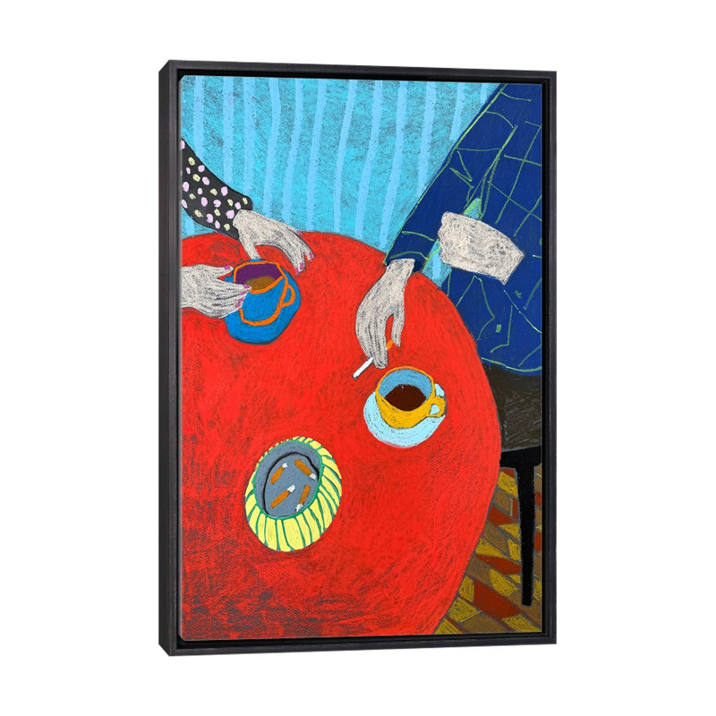 «Red Table Cafe», reproduction d'art sur toile encadrée, 48 po x 32 po, Framed Canvas, Distressed Black