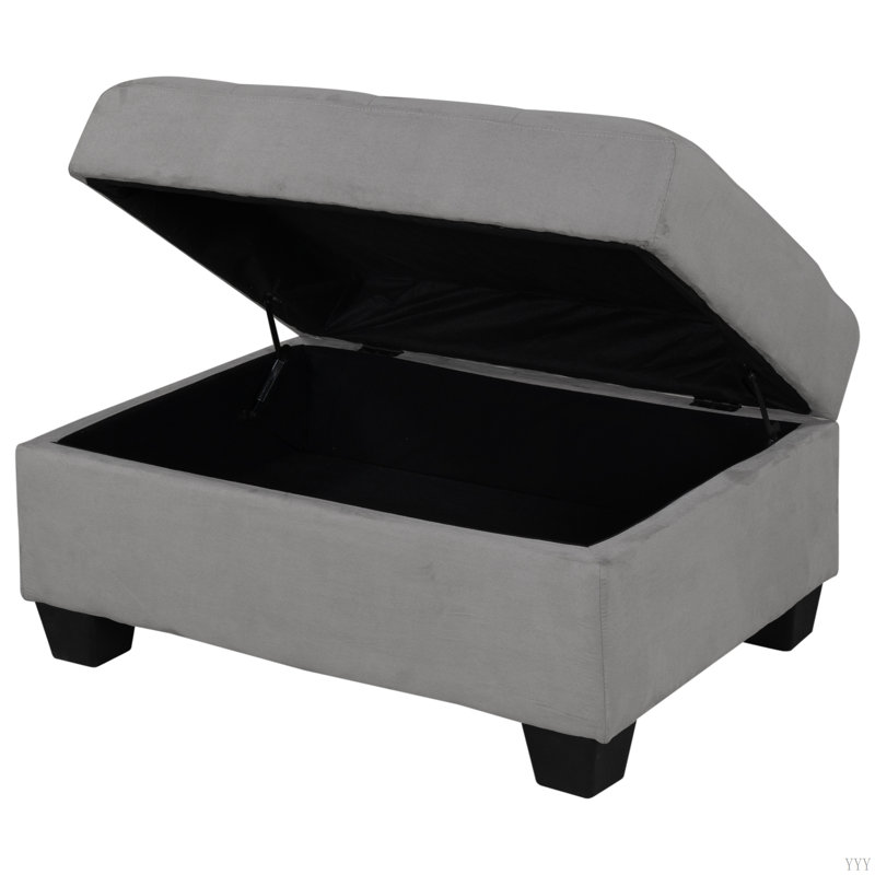 Canapé modulaire moderne avec méridienne réversible, ensemble de canapé en forme de L avec repose-pieds de rangement et deux porte-gobelets pour le salon