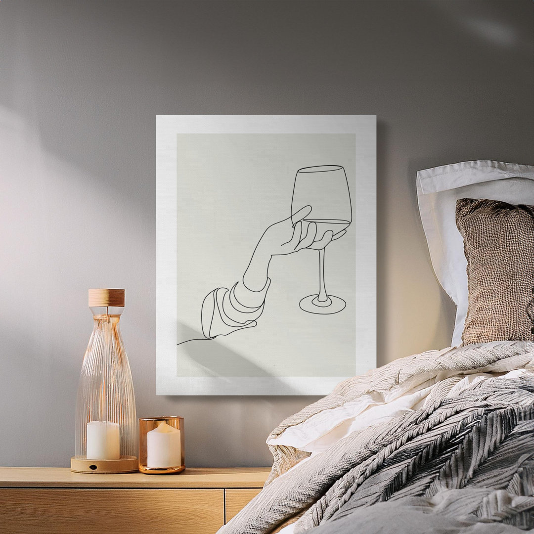Elegant Hand Holding Wine Glass Canvas Wall Art, Continuous Line Art Print, Modern Decor, Gallery Wrapped, Ready to Hang, Archival Quality