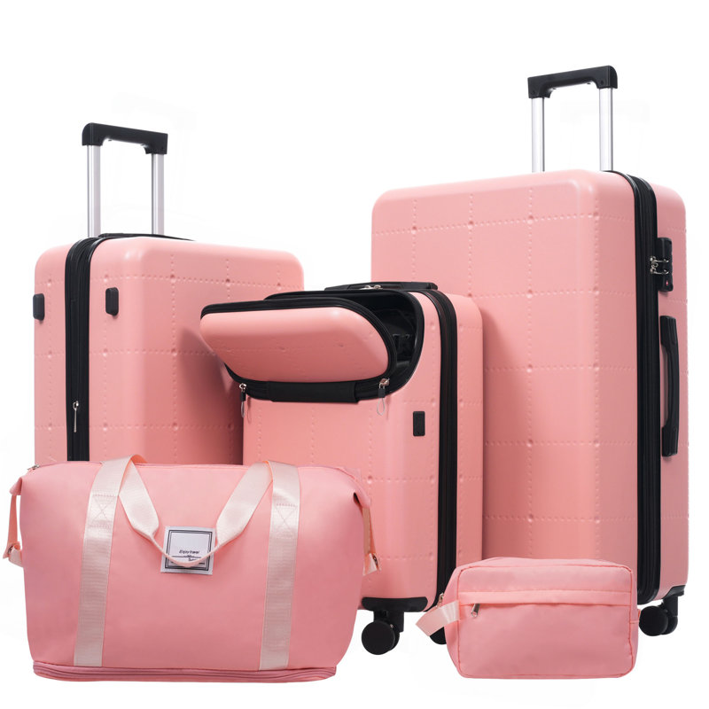 Ensemble de valises rigides 5 pièces avec sacs, bagage à main semi-ouvert 20 po avec port USB, bagage extensible 24 po 28 po avec roulettes doubles verrou TSA