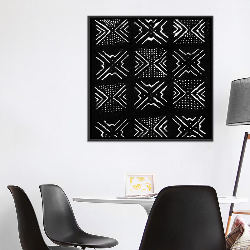 « mudcloth black design iv », reproduction d’impression sur toile, H 18 po x l 18 po x P 1,5 po, Toile avec cadre noir