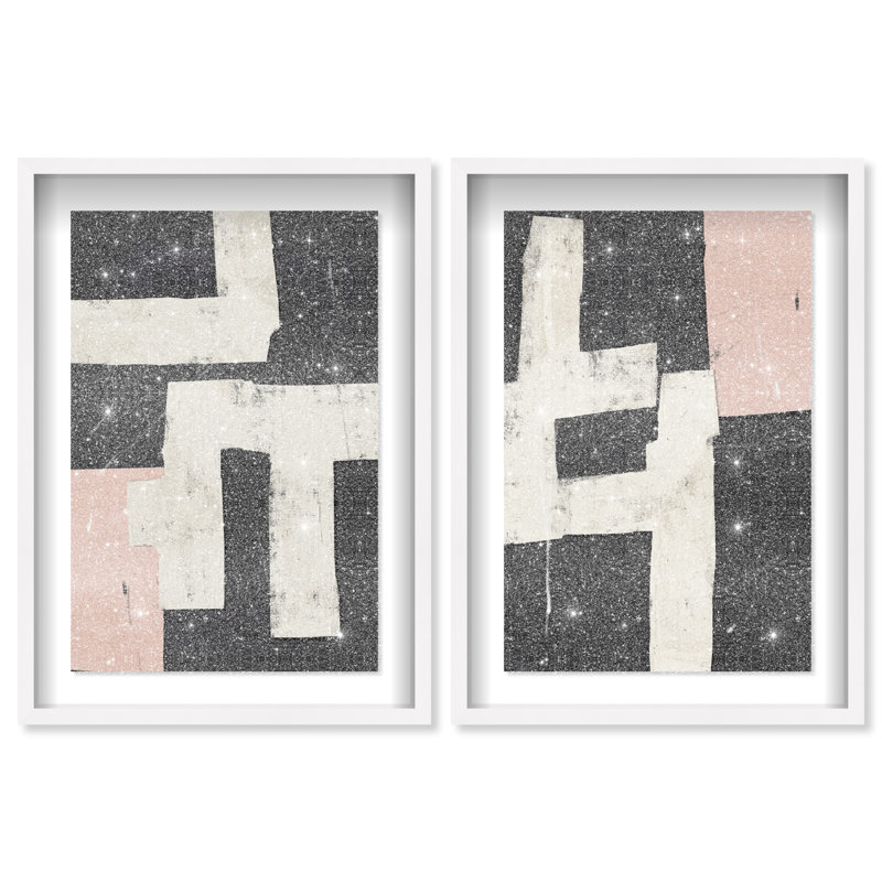 Placed together set Shadowbox Abstract Print by Oliver Gal, Black Frame, 10 x 15, 21.5"H x 31.5"W, White Shadowbox