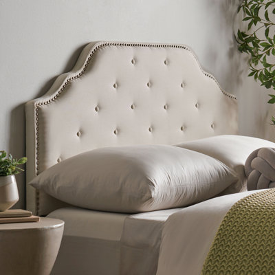 Tête de lit tapissier capitonnée de taille grand, tête de lit en bois massif avec pieds en métal durables, tête de lit grand à hauteur ajustable avec garniture cloutée, tête de lit en tissu au design moderne capitonné