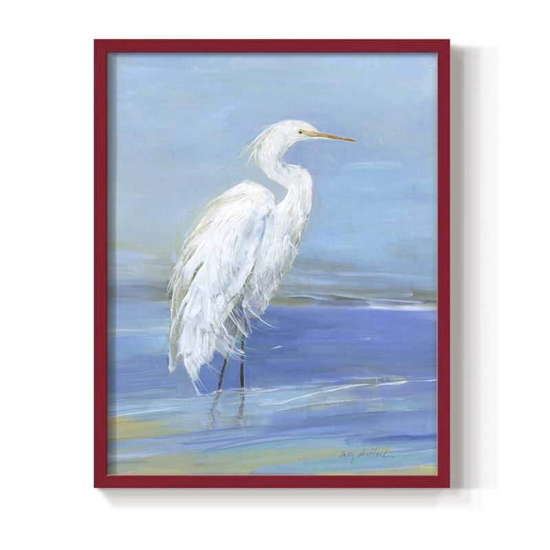 «Wading Egret I», reproduction encadrée - bois massif, H 11 po x l 9 po, Rouge