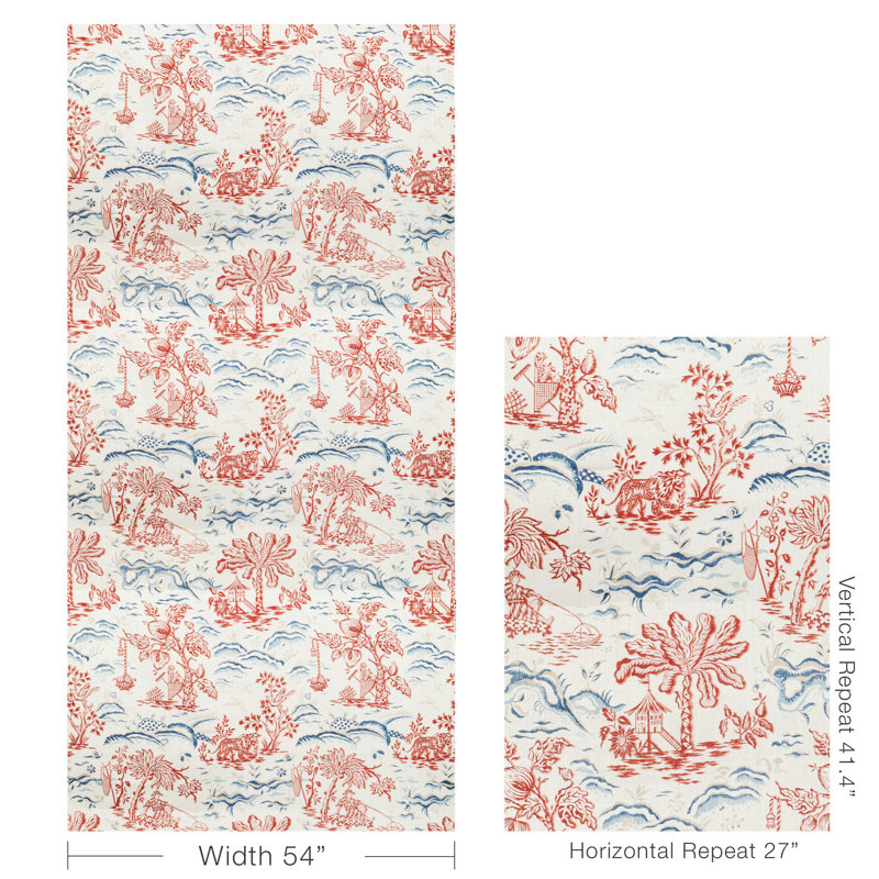 Manoir Valensole 100% Linen Fabric, Red/Blue
