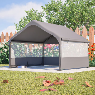 Gray Outdoor Pet House 4' X 3.3', With 3 - Sided Mesh, High Density Netting, 420D Fabric, 1.2 Inch Thickened Galvanized Steel Frame, Wear Base Mat, Portable For Camping Cat And Dog Shelter 47.8"D