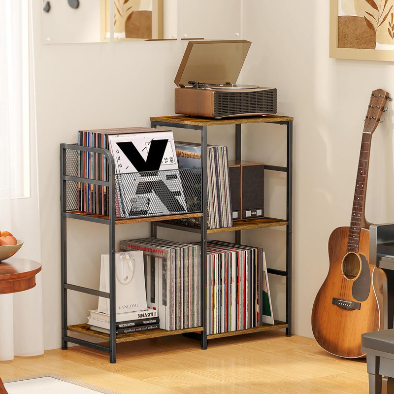 Support pour tourne-disque avec rangement en vinyle