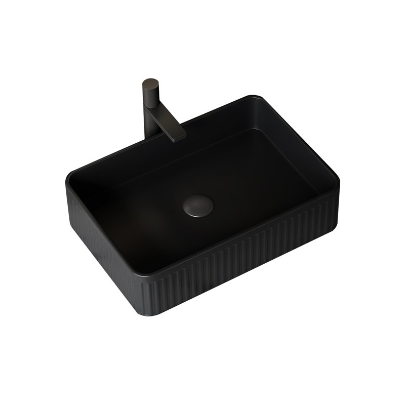 20'' Black Rectangular Ceramic Bathroom Sink Without Faucet, Curved Edges, High - Quality, No Water Standing Stillness Matte Basin For Bathroom, Nicely Crafted, Cabinet