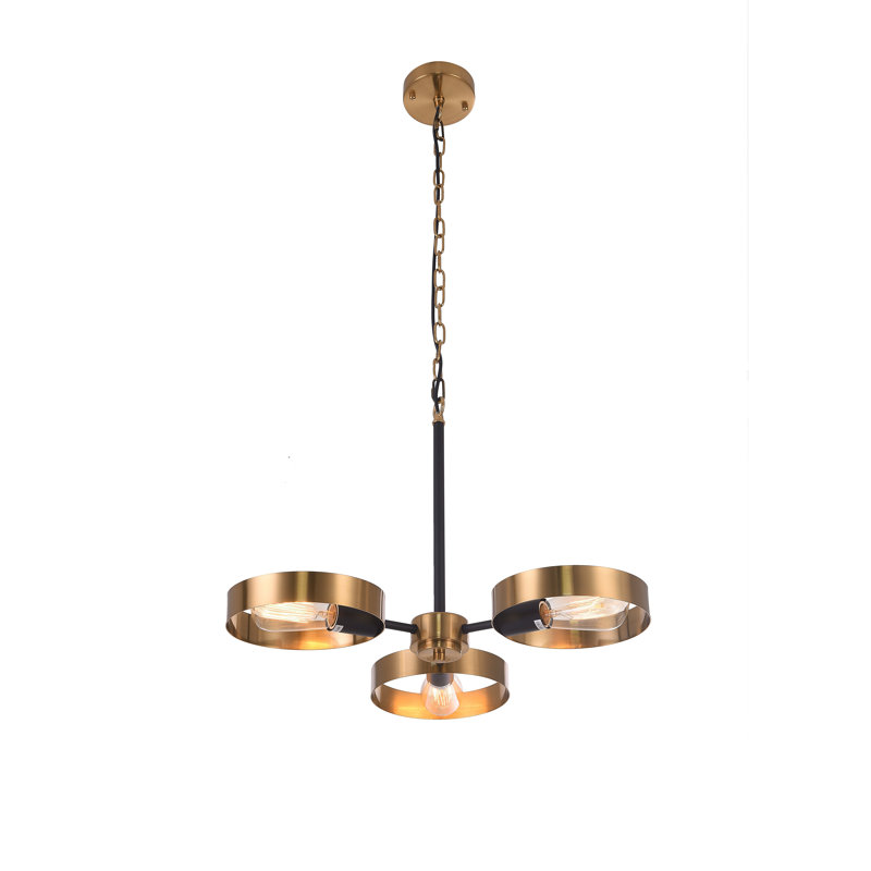 3-Light Black And Golden Bronze Accents Chandelier