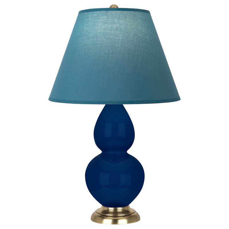 Petite lampe d'appoint à double gourde, Bleu vif / gris, Bleu / laiton naturel antique