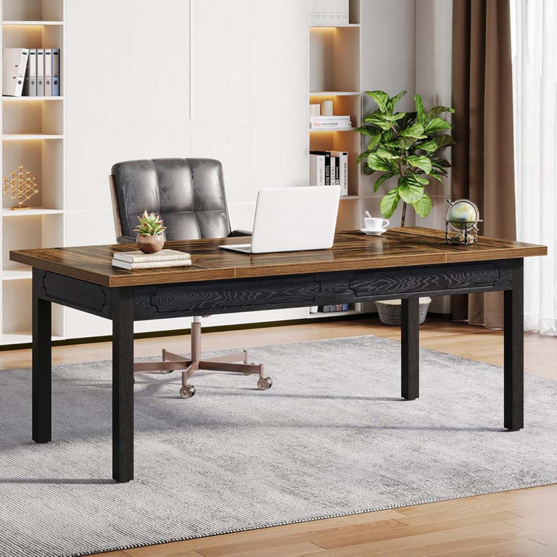Bureau de direction 63 po avec plateau en bois épais, grand bureau avec structure en métal 63 po