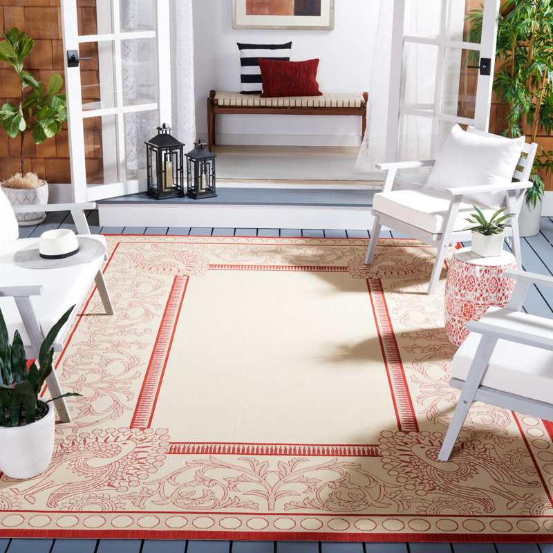 Arneshia Floral Yellow/Red Indoor/Outdoor Area Rug, Rectangle 6'7" x 9'6"