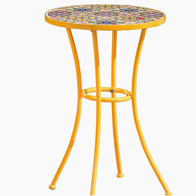 Outdoor Side Table with Tile Mosaic Table Top and Metal Legs, Yellow