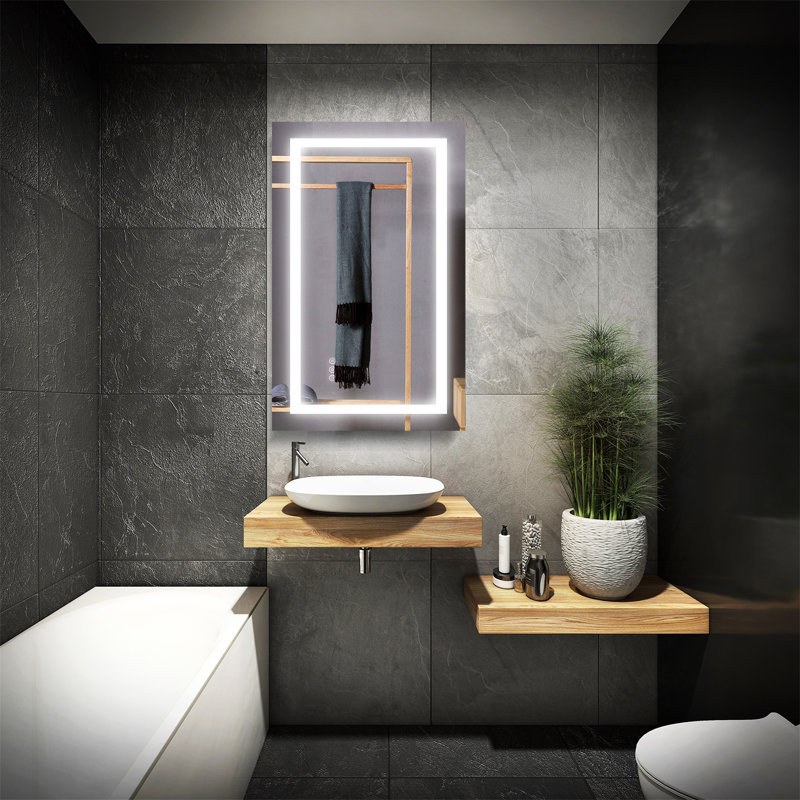 Miroir de salle de bain sans cadre à DEL avec lumières, miroir de salle de bain mural avec anti-buée, multifonction, 3 lumières à intensité variable, fonction de mémoire