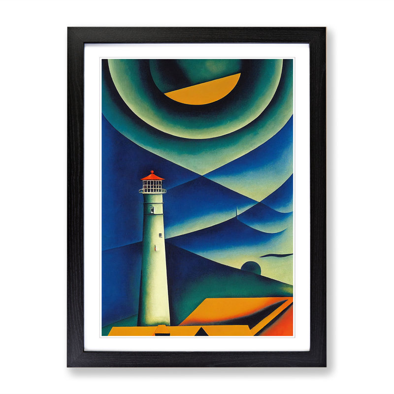 Lighthouse Impressionism Vol.2 - Picture Frame Print, 64cm H x 46cm W x 2cm D, Oak