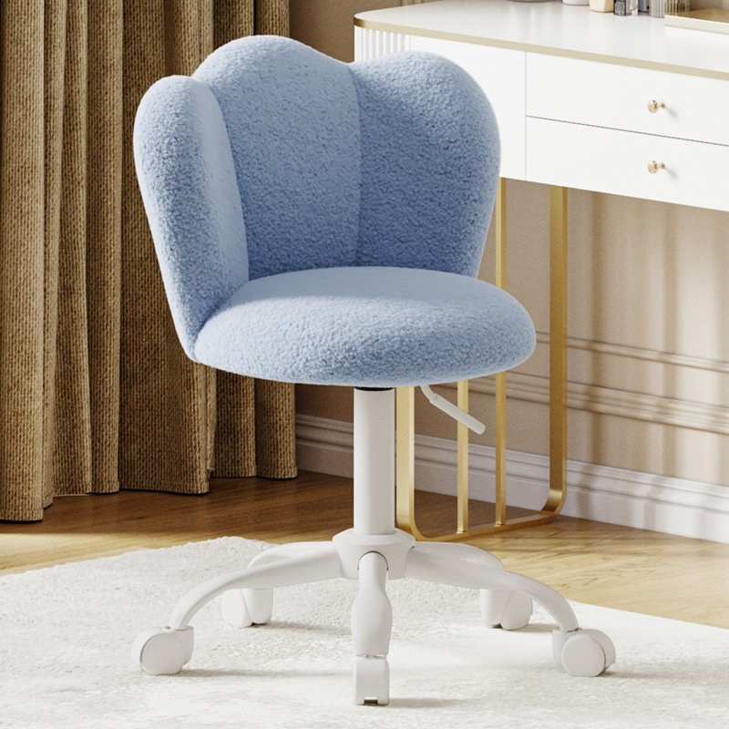 Chaise de bureau, chaise de coiffeuse pivotante à hauteur ajustable pour bureau de chambre à coucher, Blue
