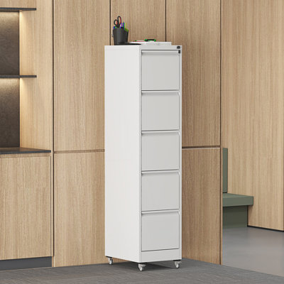 5 Drawer Metal Vertical File Cabinet With Lock On Wheels, Living Room Cabinet