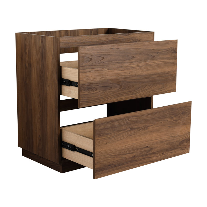 Meuble-lavabo de salle de bain 30 po sans lavabo, armoire encastrée moderne à deux tiroirs, bois d'ingénierie, brun, lavabo attrayant, élégant et rangement autoportant