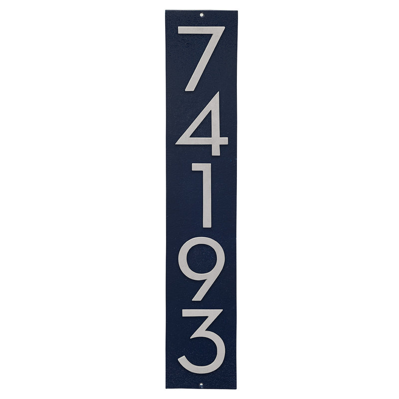 Plaque d'adresse verticale flottante 4 po (5 chiffres), Bleu marine, Aluminium brossé, Oui