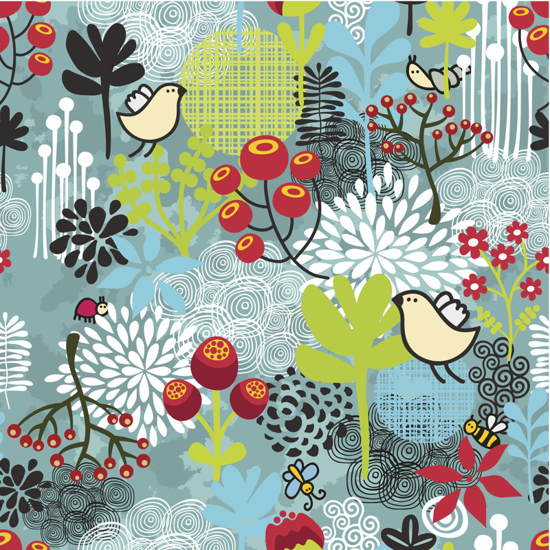 Reasnor Birds And Flowers by Ekapanova - Wrapped Canvas Print, 51cm H x 51cm W x 3.8cm D