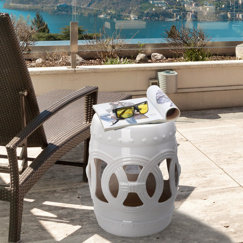 Tabouret 14 po x 17 po en céramique - Anneau noué, matériau émaillé résistant, utilisation polyvalente pour la maison et l'extérieur, jardin blanc 17 po, anneau décoratif, pour jardin, patio, terrasse, cour