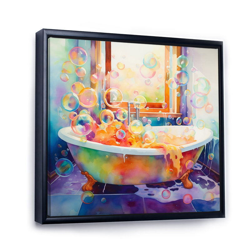 «Bath Impressionist Bubbles - Laundry Large», art mural, H 24 po x l 24 po x P 1 po, Cadre flottant noir