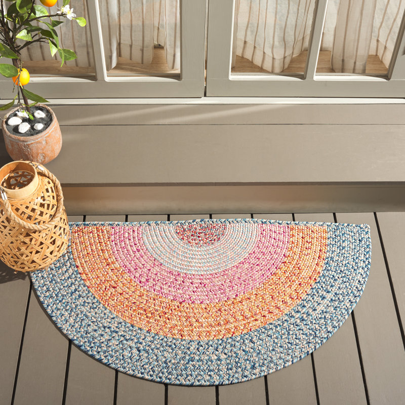 Korin Woven Performance Machine Washable Performance Chevron Indoor/Outdoor Area Rug, Half-circle 2' x 4'