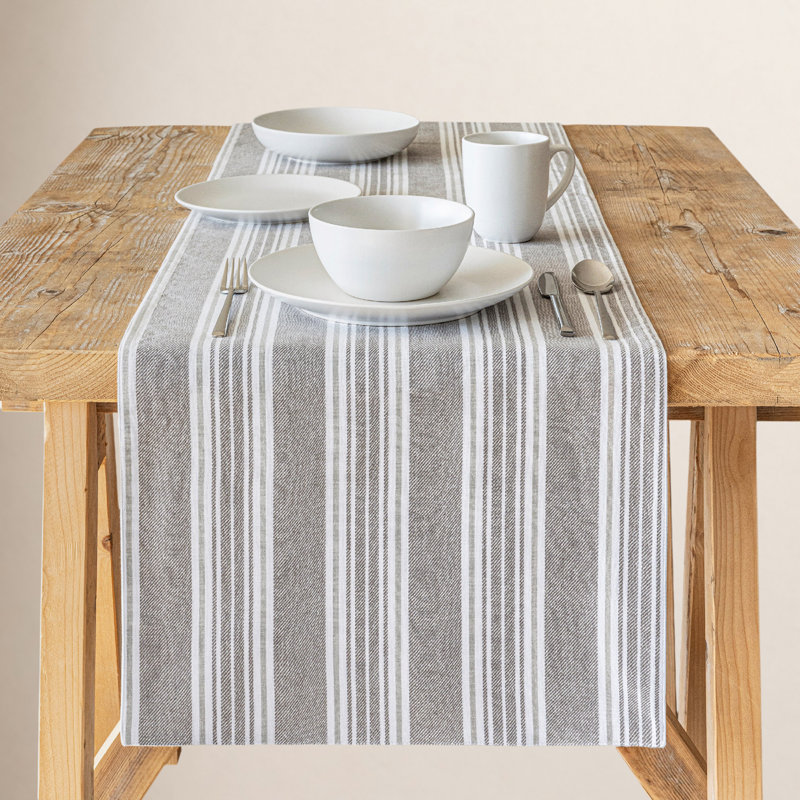 over&back Woven Striped Table Runner, White/Gray, 18" W x 108" L