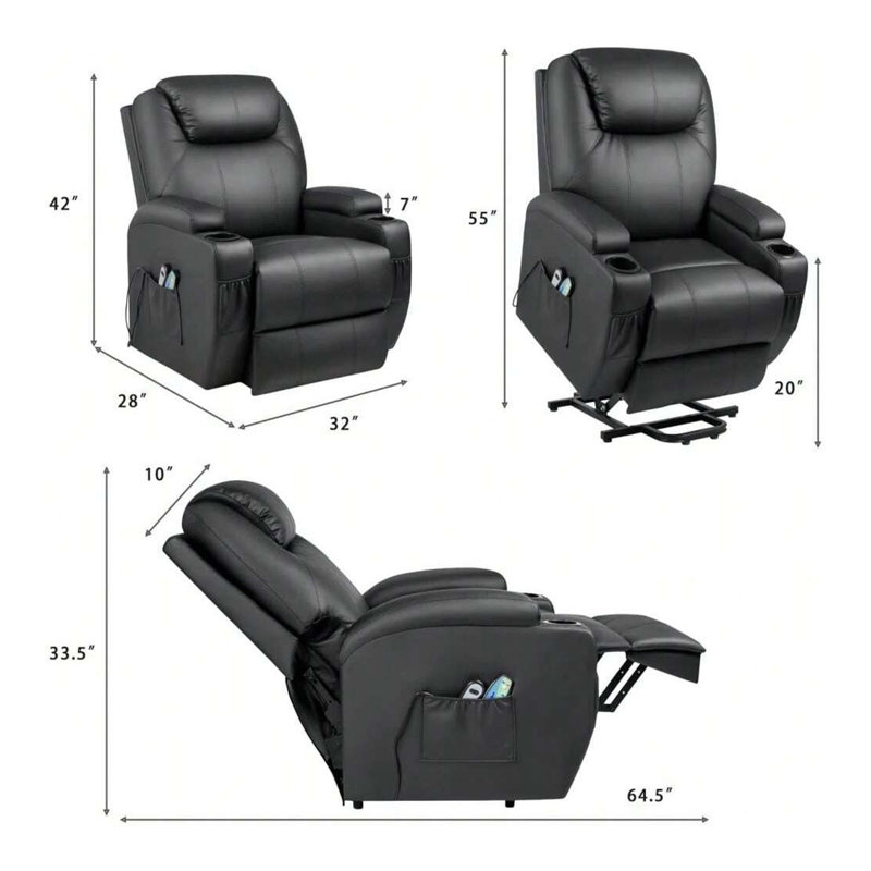 Yanel Power Lift Massage Zero Gravity Recliner, Black