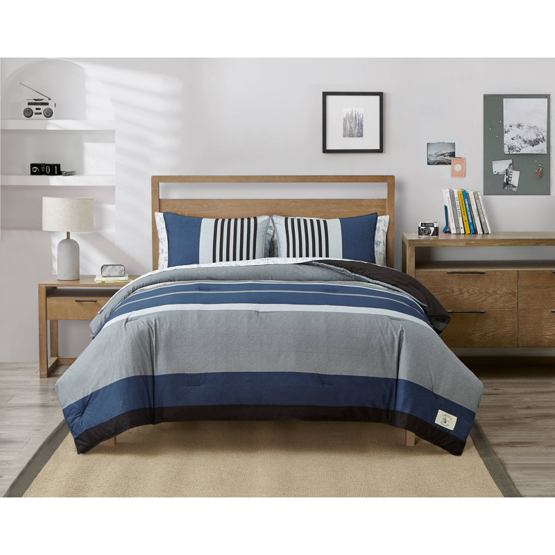 Ensemble d'édredon réversible en coton bleu Rendon de Nautica, Édredon pour très grand lit + 2 taies décorativ